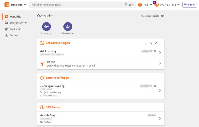 Overzichtsscherm Mijn ING